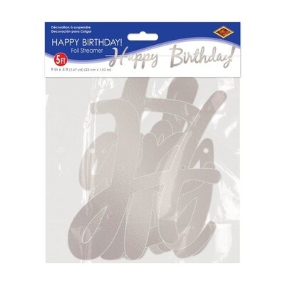 Banner Script - Happy Birthday - Silver - 5 FT