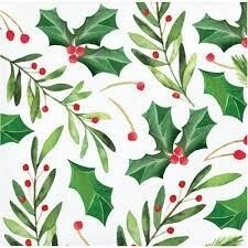 Napkins - BEV - Christmas - Traditional Holly - 16PK - 2PLY