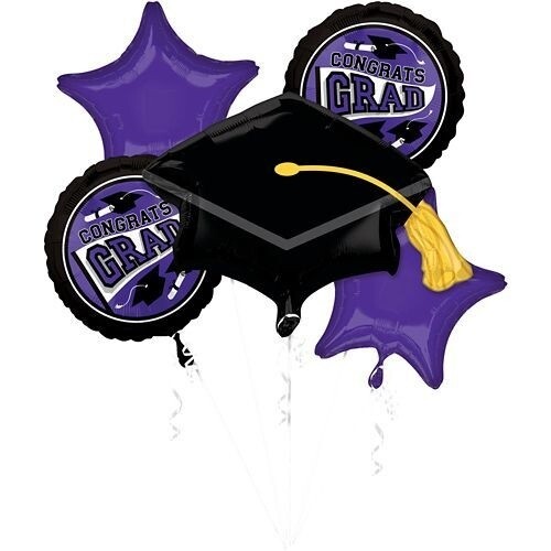 Foil Balloon - Grad Tassel Streamer Bouquet - Purple - 5 PK-