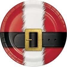 Plates - LN - Christmas - Santa&#39;s Suit - 9&quot; - 8 PCS