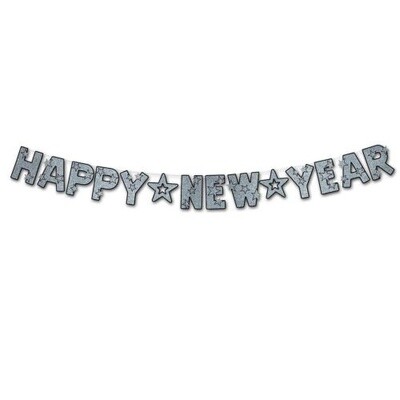Banner - New Year - Silver Glitter - 8 FT