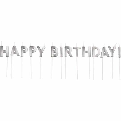 Candle - Silver - Happy Birthday - 2.62&quot;