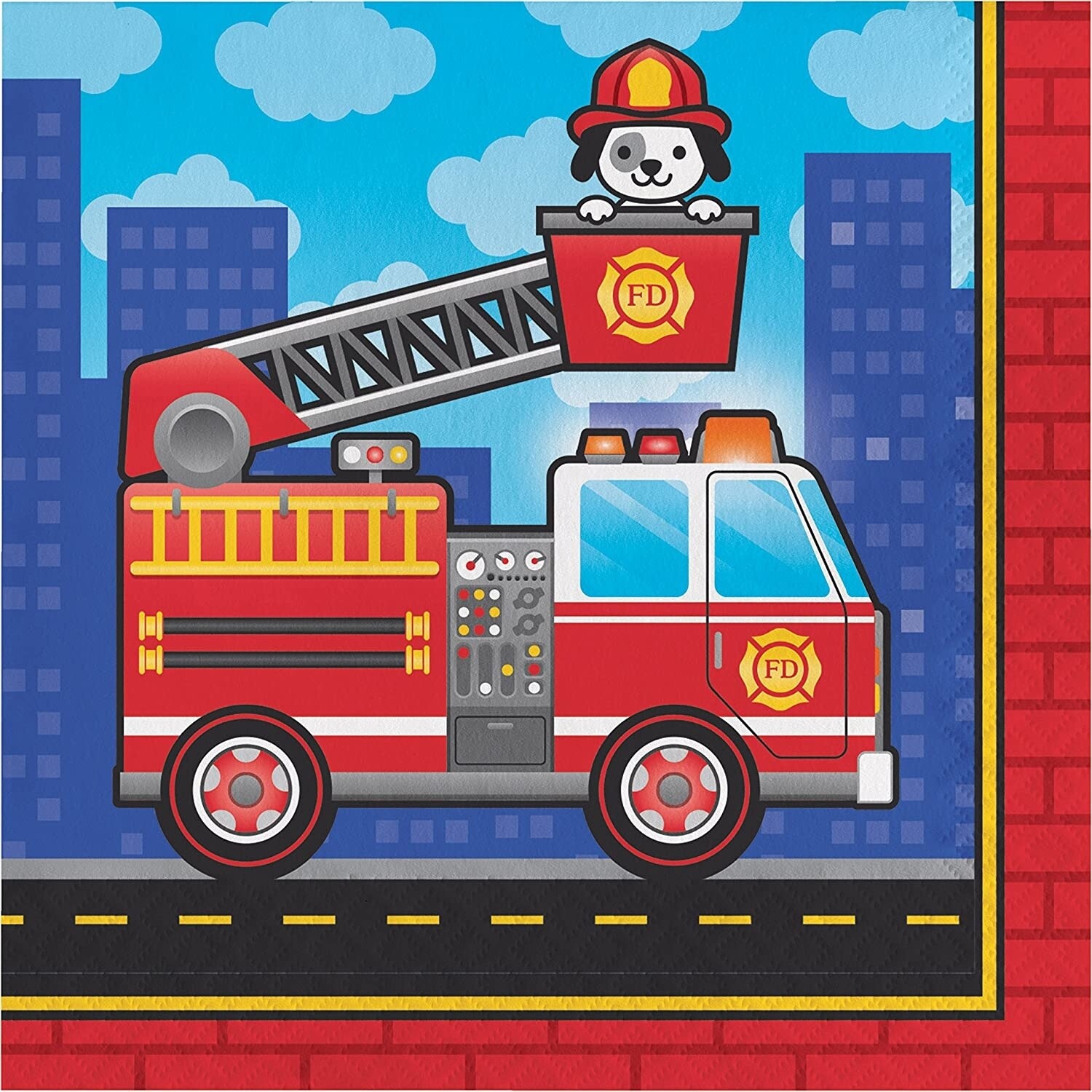 Napkins - LN - Flaming Fire Truck - 16PK - 2PLY