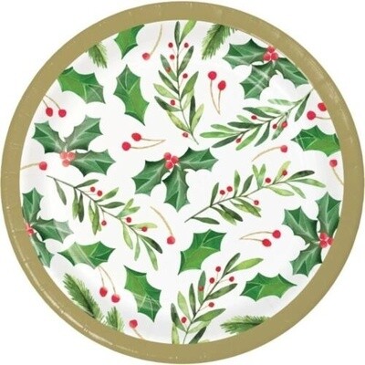 Plates - BEV - Christmas -  Traditional Holly - 7&quot; -8PCS