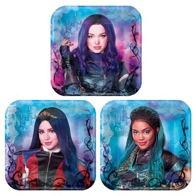 Disney Descendants 3 Assorted Square Plates, 7&quot;