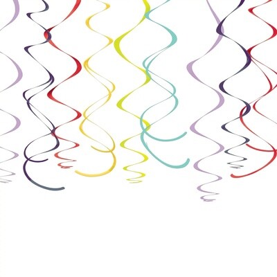 Rainbow Plastic Swirl Decorations - 12PCS