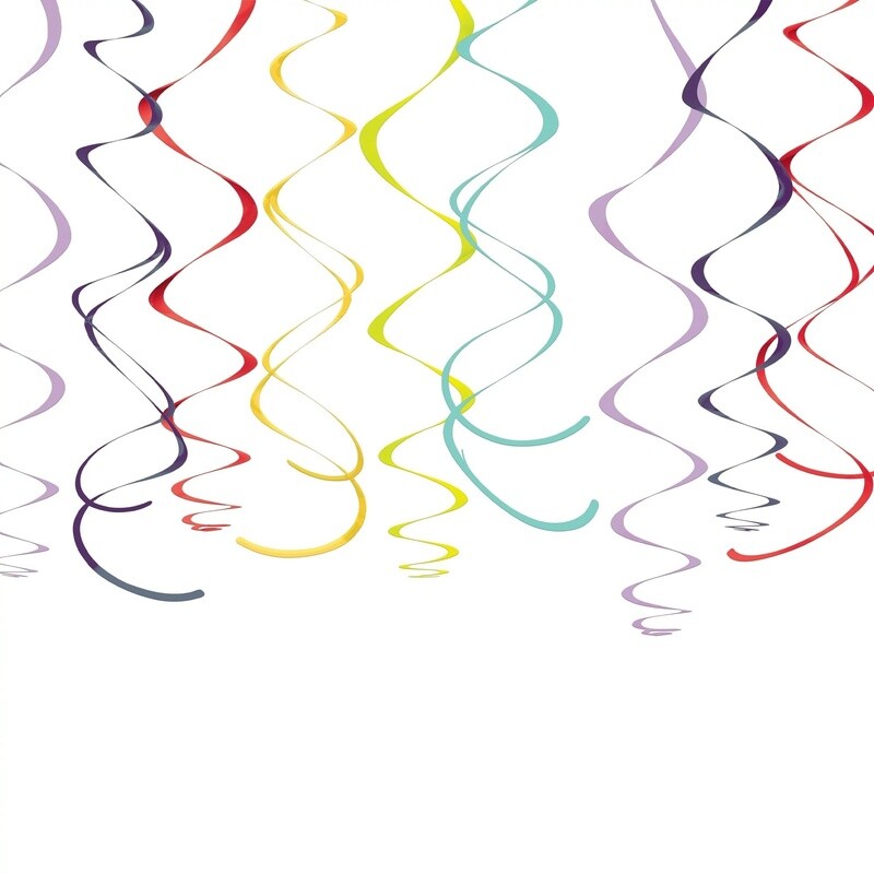 Rainbow Plastic Swirl Decorations - 12PCS