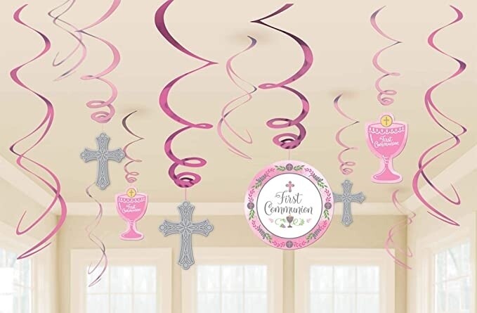 Swirl Decorations-First Communion Day- Pink-12pcs