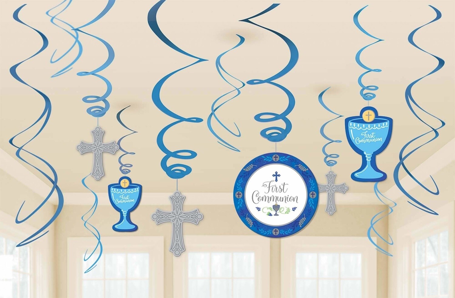 Swirl Decorations- First Communion- Blue-12pcs