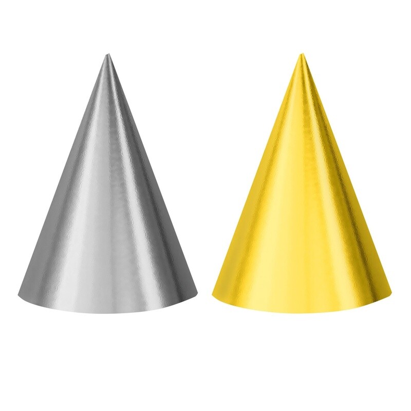 Cone Party Hats - Gold and Silver - 12pk