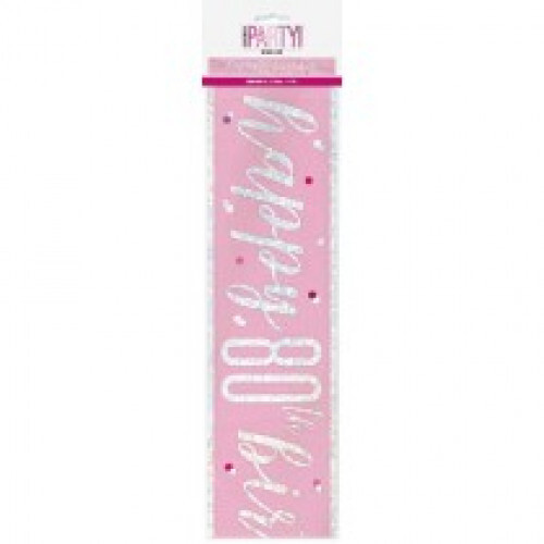 Happy 80th Birthday Banner – Pink