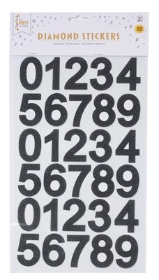 Diamond Stickers-Black Numbers-Glitter