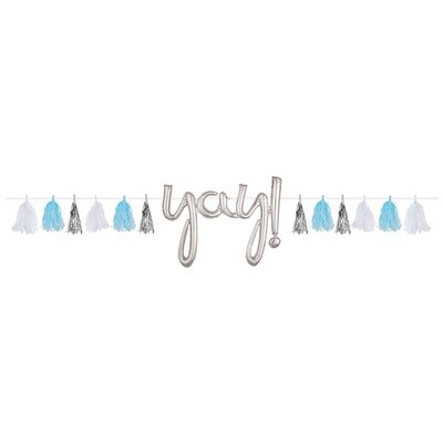 Tassel Tissue Banner - Light Blue/White/Silver