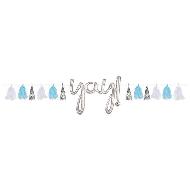 Tassel Tissue Banner - Light Blue/White/Silver