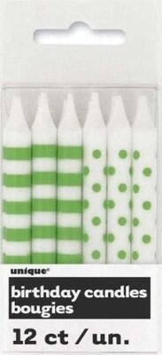 Candles-Dots &amp; Stripes-Lime-12pk