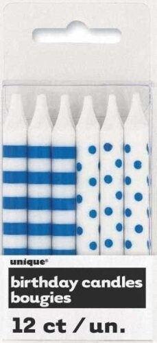 Candles-Dots &amp; Stripes-Blue-12pk