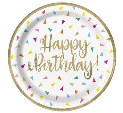 Plates - LN - Bright Triangle Birthday - 9&quot; - 8 PCS