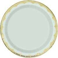 Plates - LN - Scalloped Gold &amp; Light Blue - 8 PCS