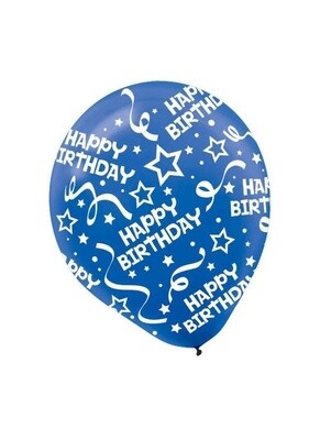 Balloons - Latex - Happy Birthday - Blue - 12&quot; - 6PK