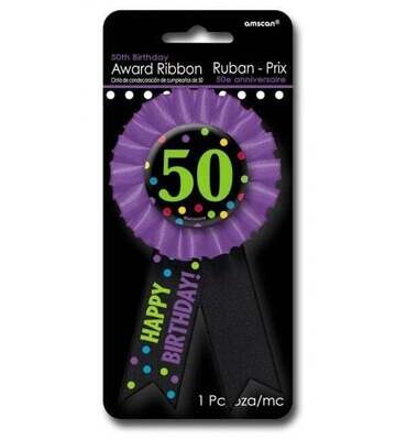 Ribbon-50th Birthday-Fabric-w/Metal Button
