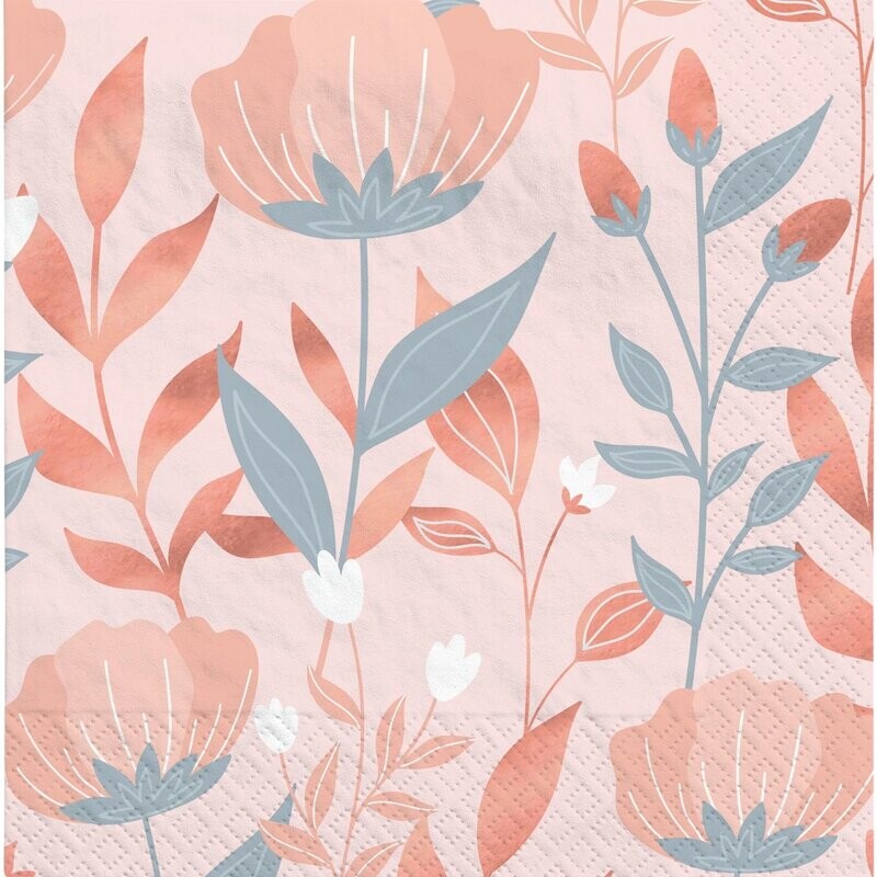 Rose Gold Floral Beverage Napkins