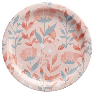 Rose Gold Floral Metallic Round Dinner Plates, 10&quot;