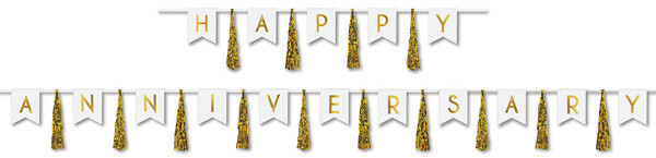 Banner - Happy Anniversary with Tassel - Gold - 6FT &amp; 14FT