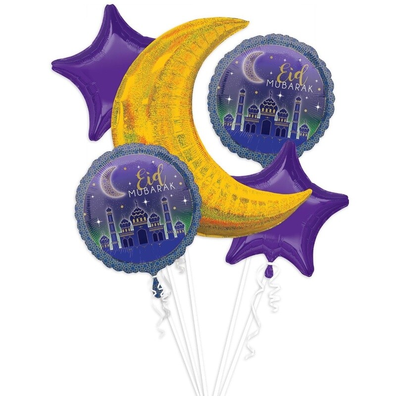 Foil Balloon Bouquet - Eid Mubarak - 5 PK