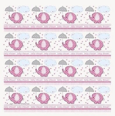 Gift Wrap-Pink Baby Shower Umbrellaphants-1pkg-30&quot;x5ft