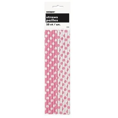 Paper Straws- Pink &amp; White Dots- 10pk/8&quot;