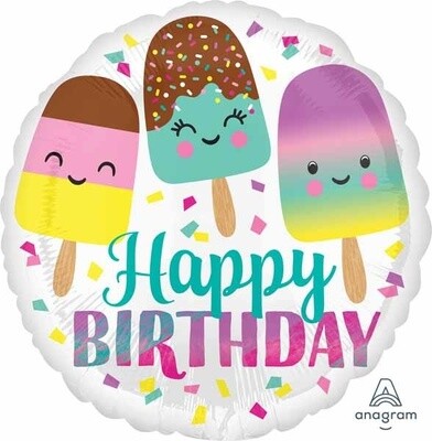 HAPPY ICE CREAM BDAY 18&quot; RND
