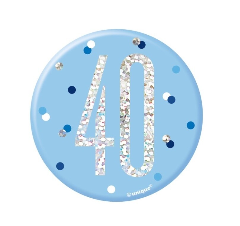 BDAY GLITZ BLUE 3IN BADGE - 40th