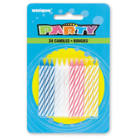 Candles-White/Pink/Blue/Yellow-24pk