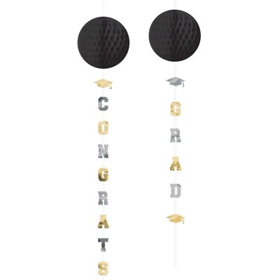 Congrats Grad Honeycombs w/ Tails - Black, Silver, Gold