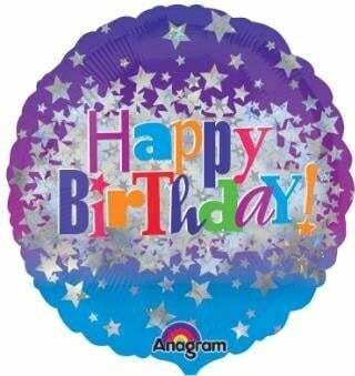 HBD BRIGHT STARS 18&quot; RND HOLO