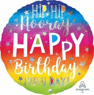 HIP HIP HOORAY BDAY 18&quot; RND HOLO