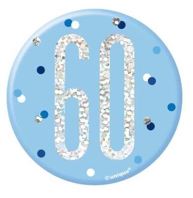 BDAY GLITZ BLUE 3IN BADGE - 60th