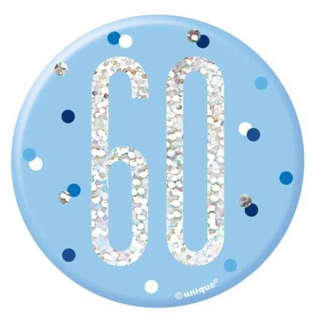 BDAY GLITZ BLUE 3IN BADGE - 60th