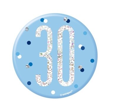 BDAY GLITZ BLUE 3IN BADGE - 30th