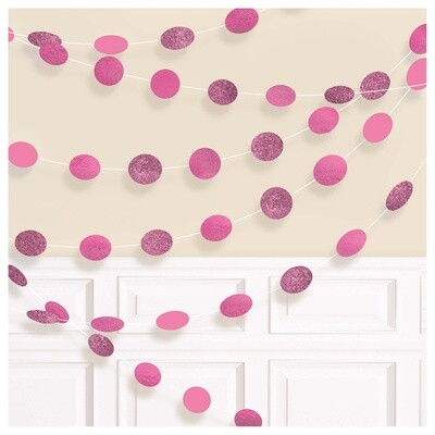 Round Glitter String Decorations - Bright Pink