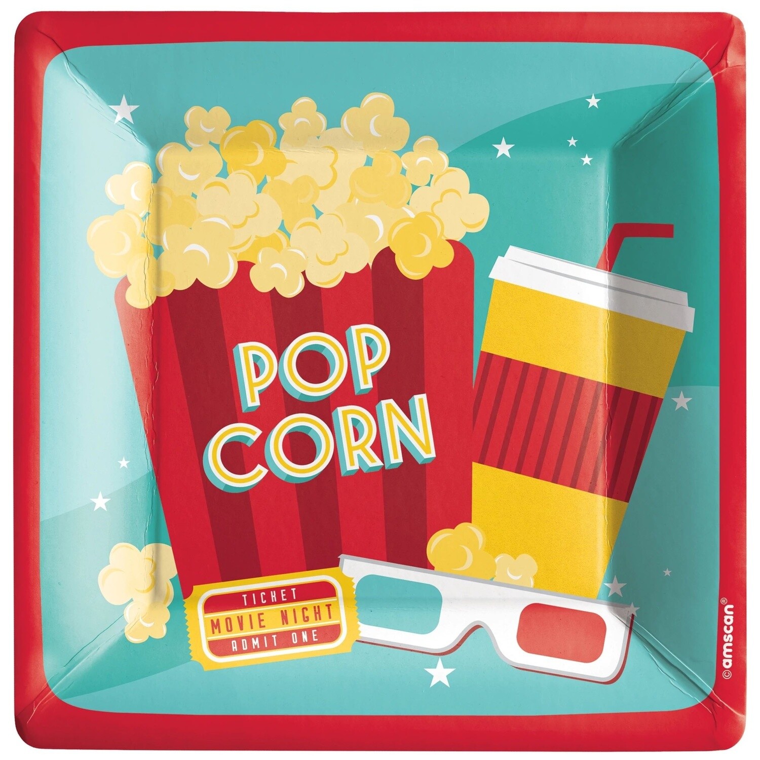 Movie Night Square Plates, 7&quot;