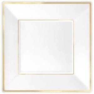 Plates Square Plastic White W/Gold Border