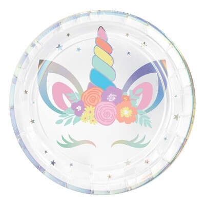 Unicorn Party Round Iridescent Plates, 9&quot;