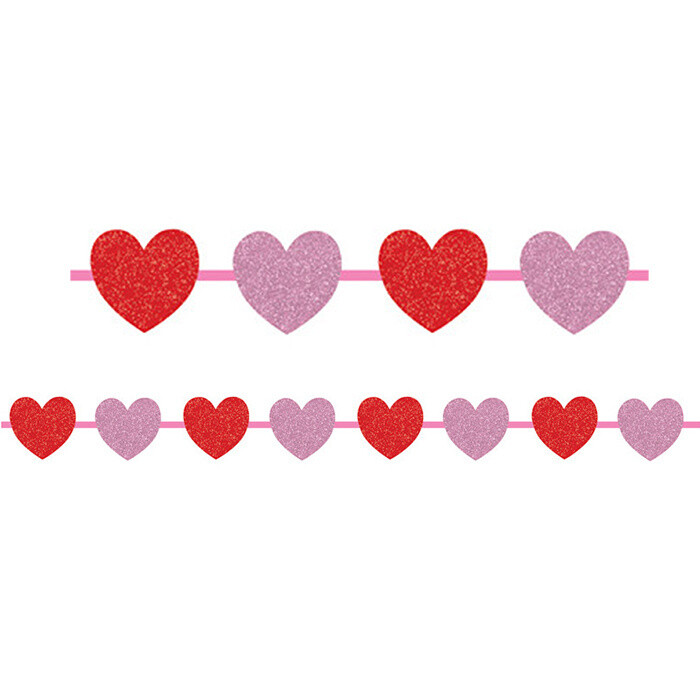 Valentine - Ribbon Garland With Glitter Cutouts - 12FT
