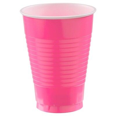 12 oz. Plastic Cups, Mid Ct. - Bright Pink - 20PCS