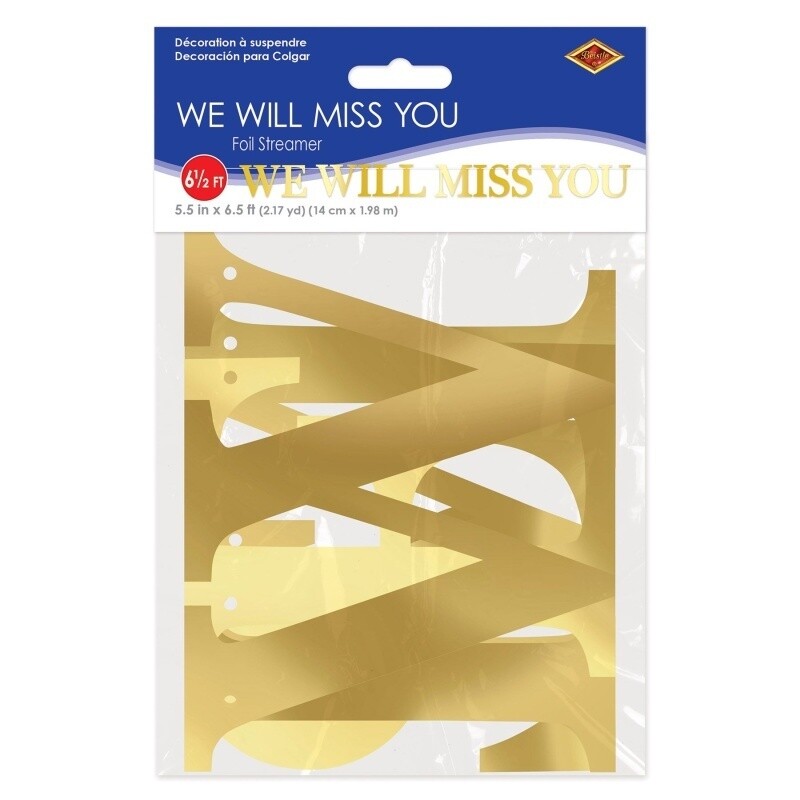 We Will Miss You Gold Foil Banner - 5.5&quot; X 6.5FT