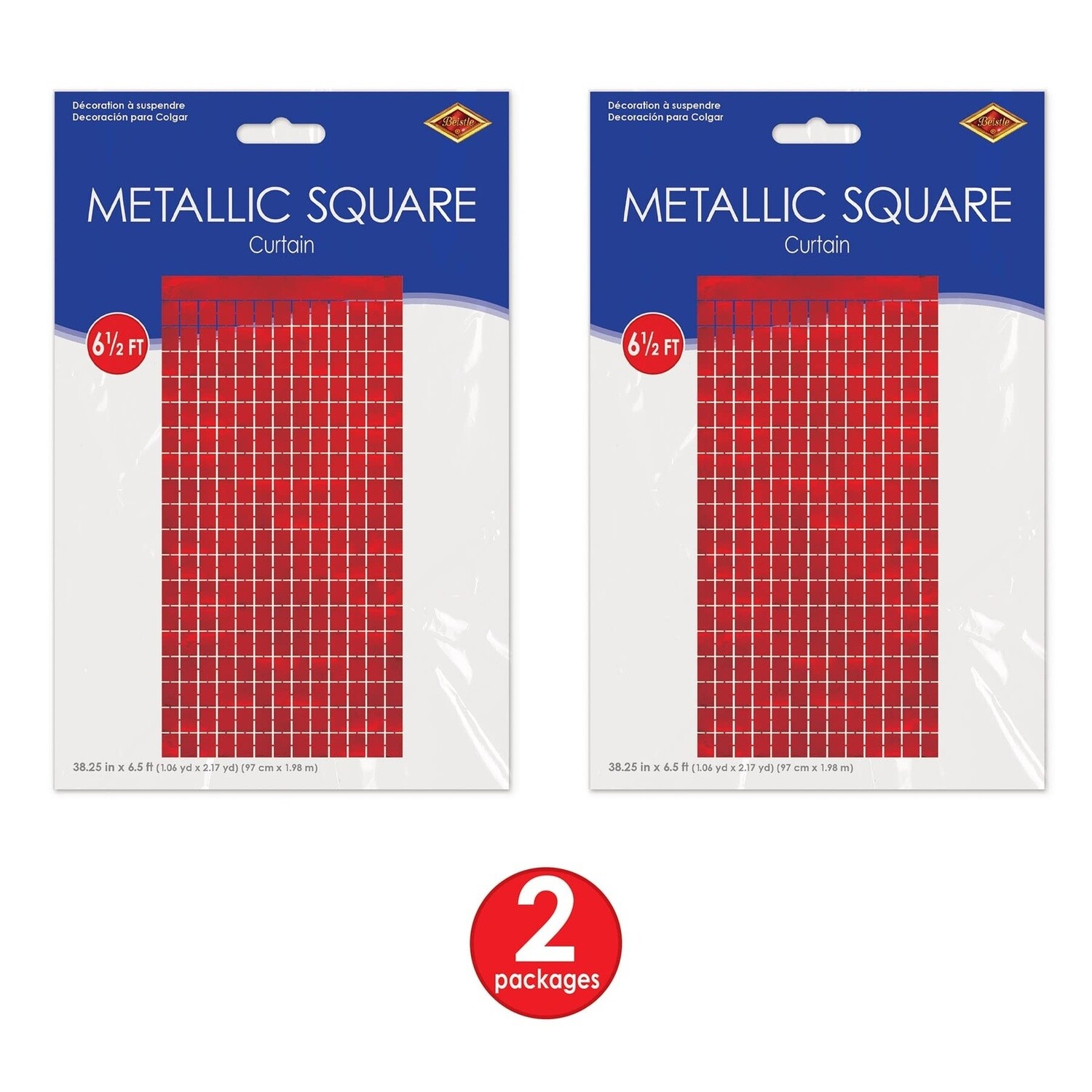 Metallic Square Curtain Red - 6.5FT