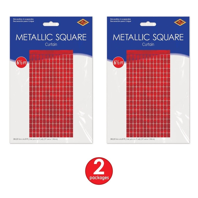 Metallic Square Curtain Red - 6.5FT