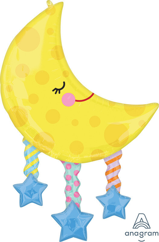 Foil Balloon - Moon and Stars - Super Shape - 38&quot;