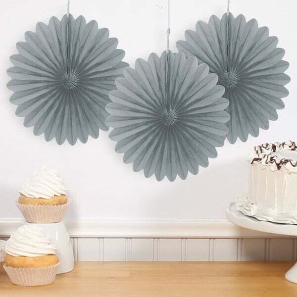 Decorative Paper Fan- Silver- 3pk/6&quot;